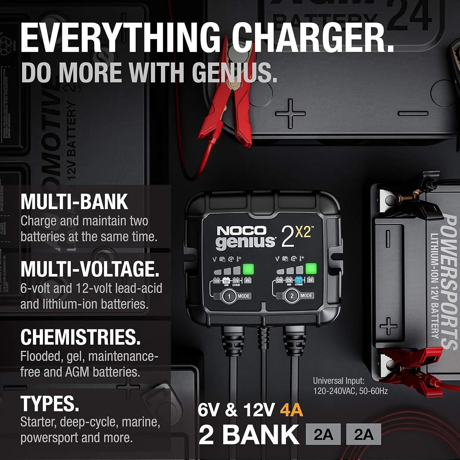 NOCO GENIUS2X2 4A 2-Bank Smart Battery Charger - 6V/12V
