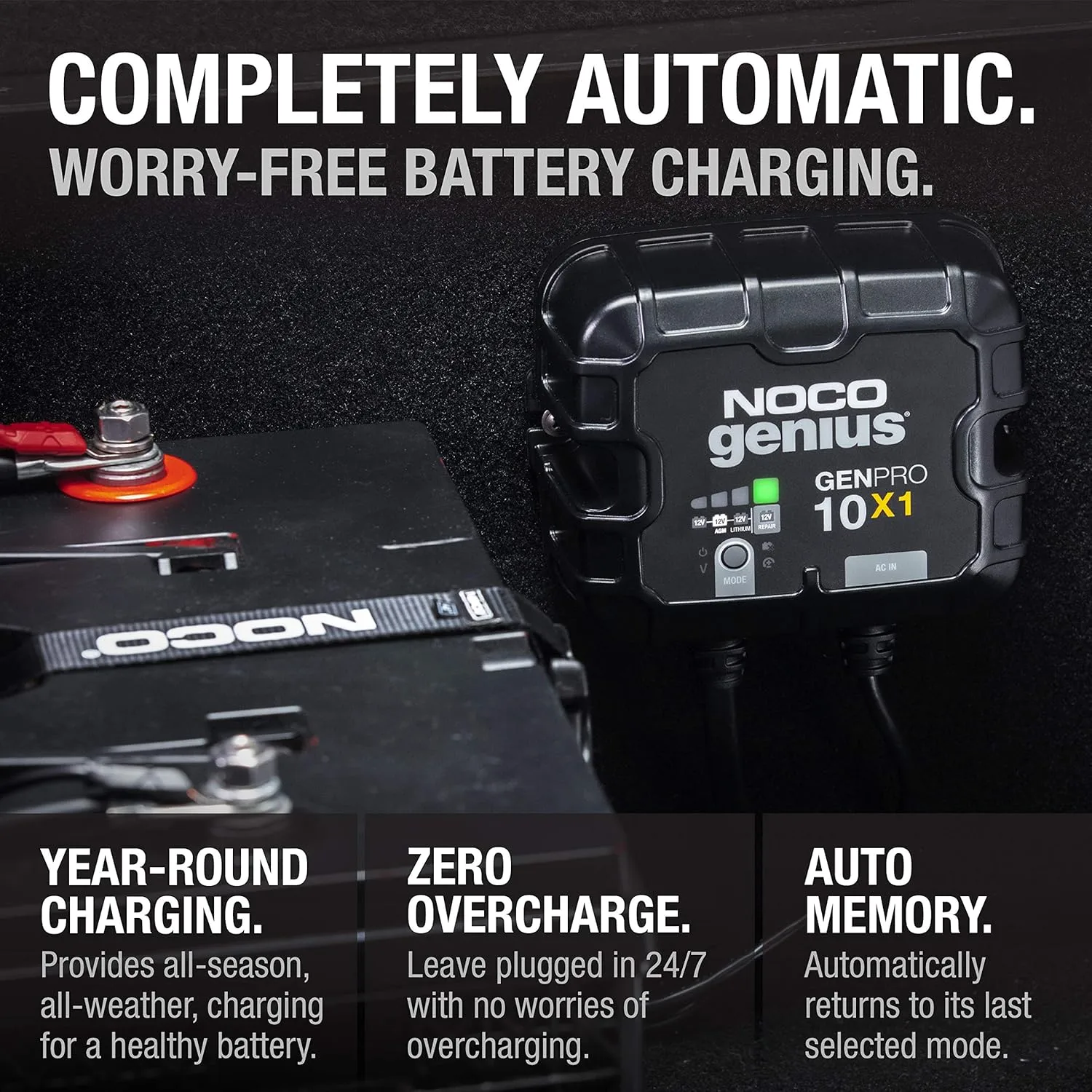 NOCO Genius GENPRO10X1: 1-Bank, 10A Onboard Battery Charger - 12V Waterproof Marine Charger