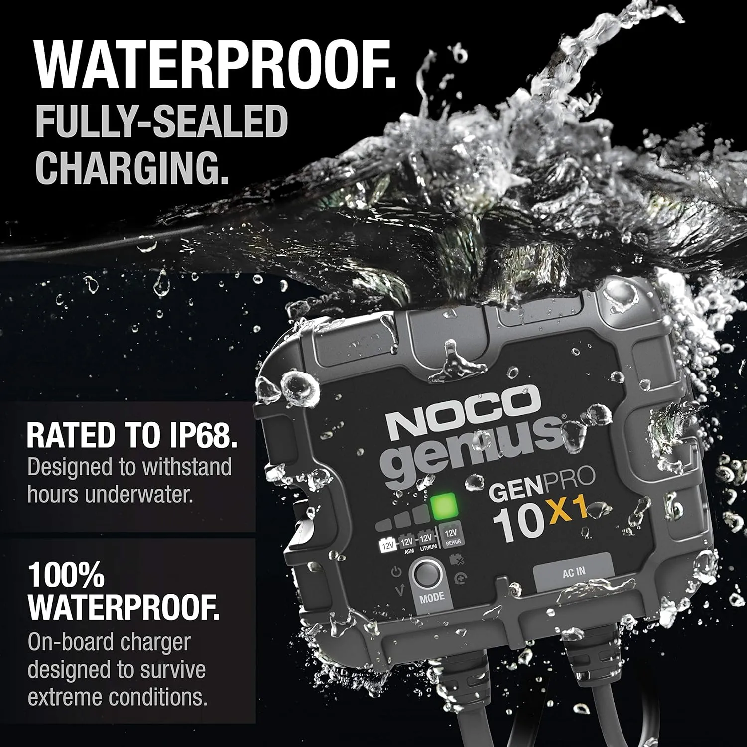 NOCO Genius GENPRO10X1: 1-Bank, 10A Onboard Battery Charger - 12V Waterproof Marine Charger