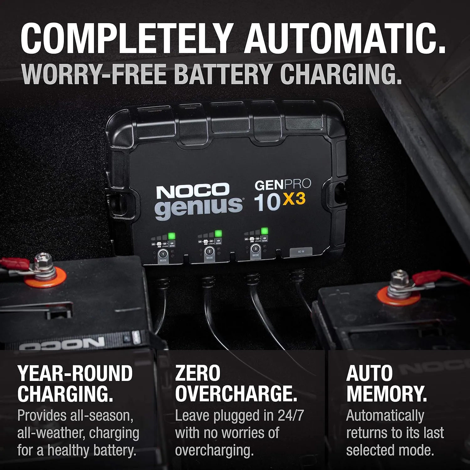 NOCO Genius GENPRO10X3: 3-Bank, 30A Onboard Battery Charger - 10A Per Bank, 12V Waterproof Marine Charger