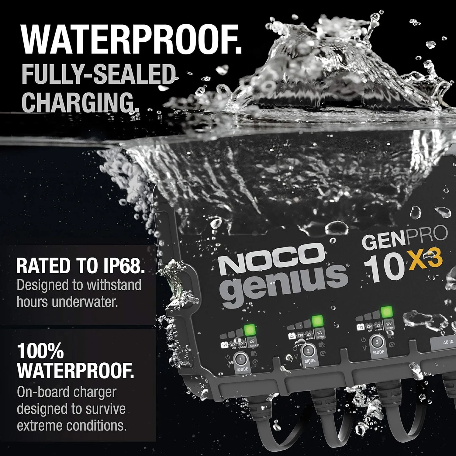 NOCO Genius GENPRO10X3: 3-Bank, 30A Onboard Battery Charger - 10A Per Bank, 12V Waterproof Marine Charger
