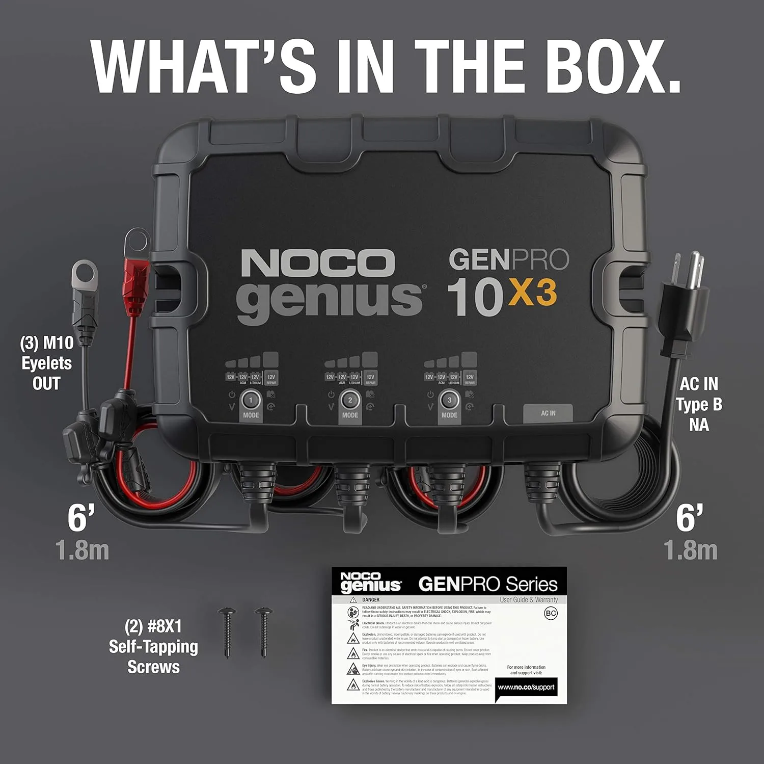 NOCO Genius GENPRO10X3: 3-Bank, 30A Onboard Battery Charger - 10A Per Bank, 12V Waterproof Marine Charger