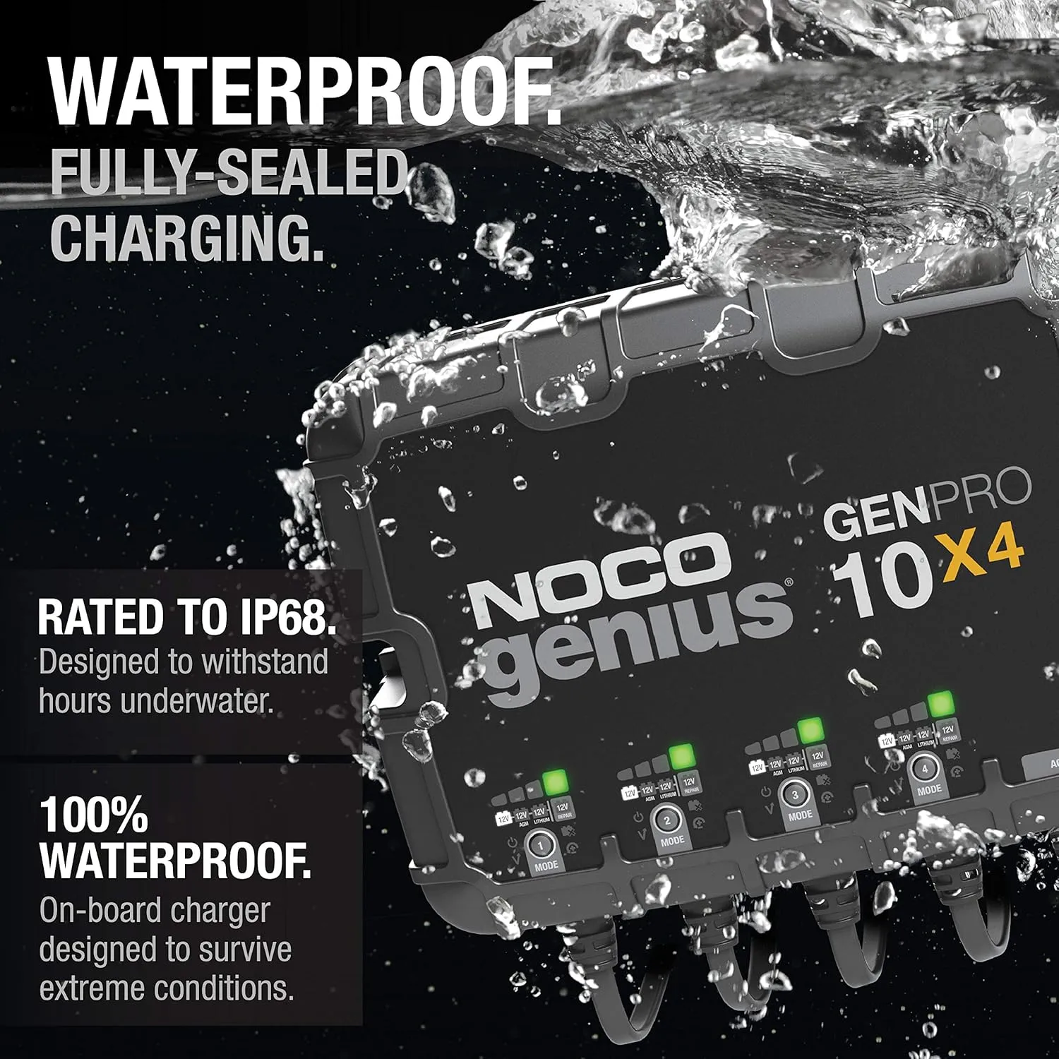 NOCO GENPRO10X4 4-Bank 40A Onboard Battery Charger – 10A/Bank, IP68 Marine