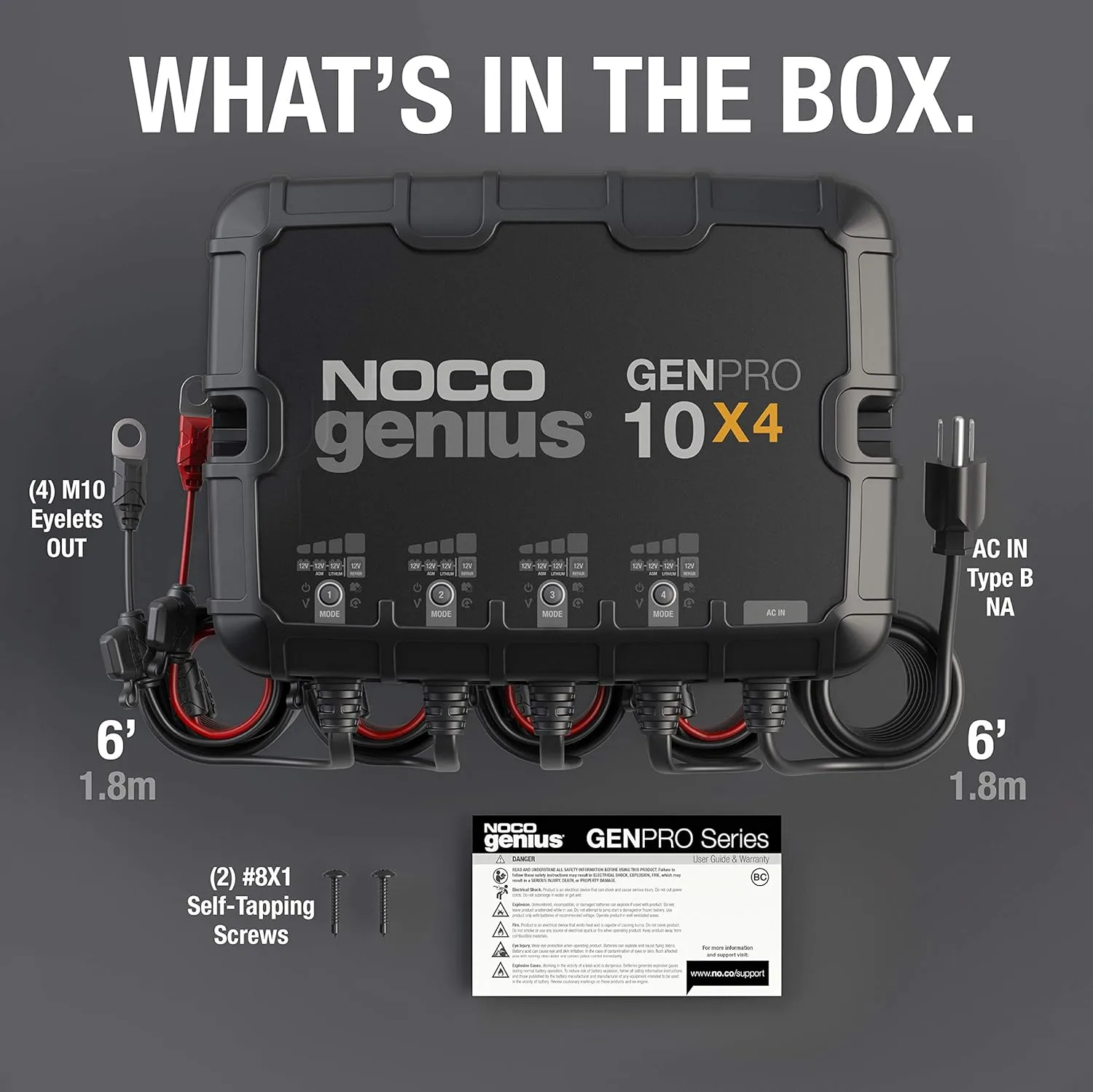 NOCO GENPRO10X4 4-Bank 40A Onboard Battery Charger – 10A/Bank, IP68 Marine