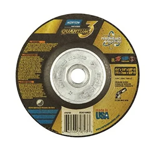 Depressed Center Wheel: Type 27, 4-1/2" Dia, 1/4" Thick, Ceramic