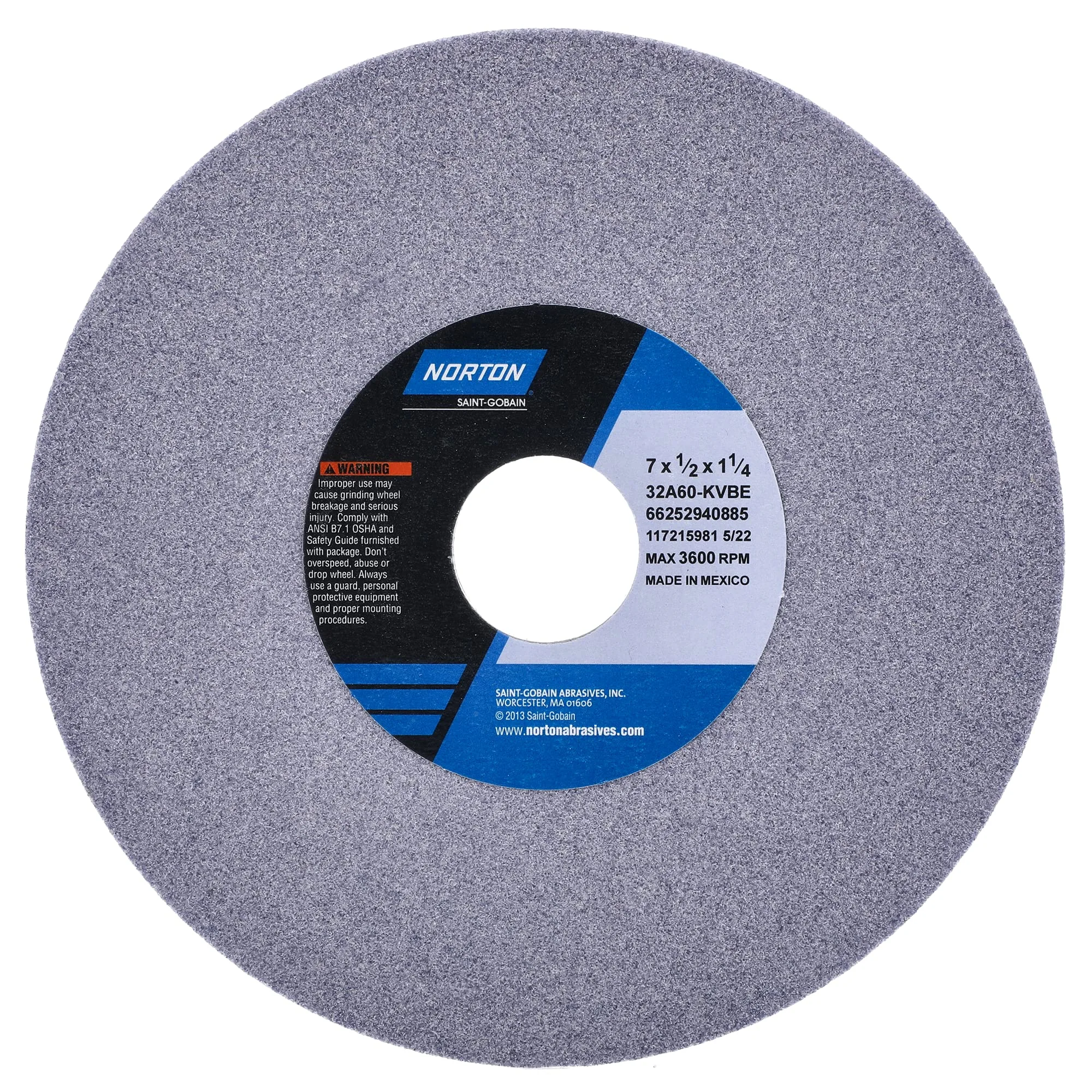 Grinding Wheel, T1, 7 x 1/2 x 1-1/4, AO, 60G, Pack of 5