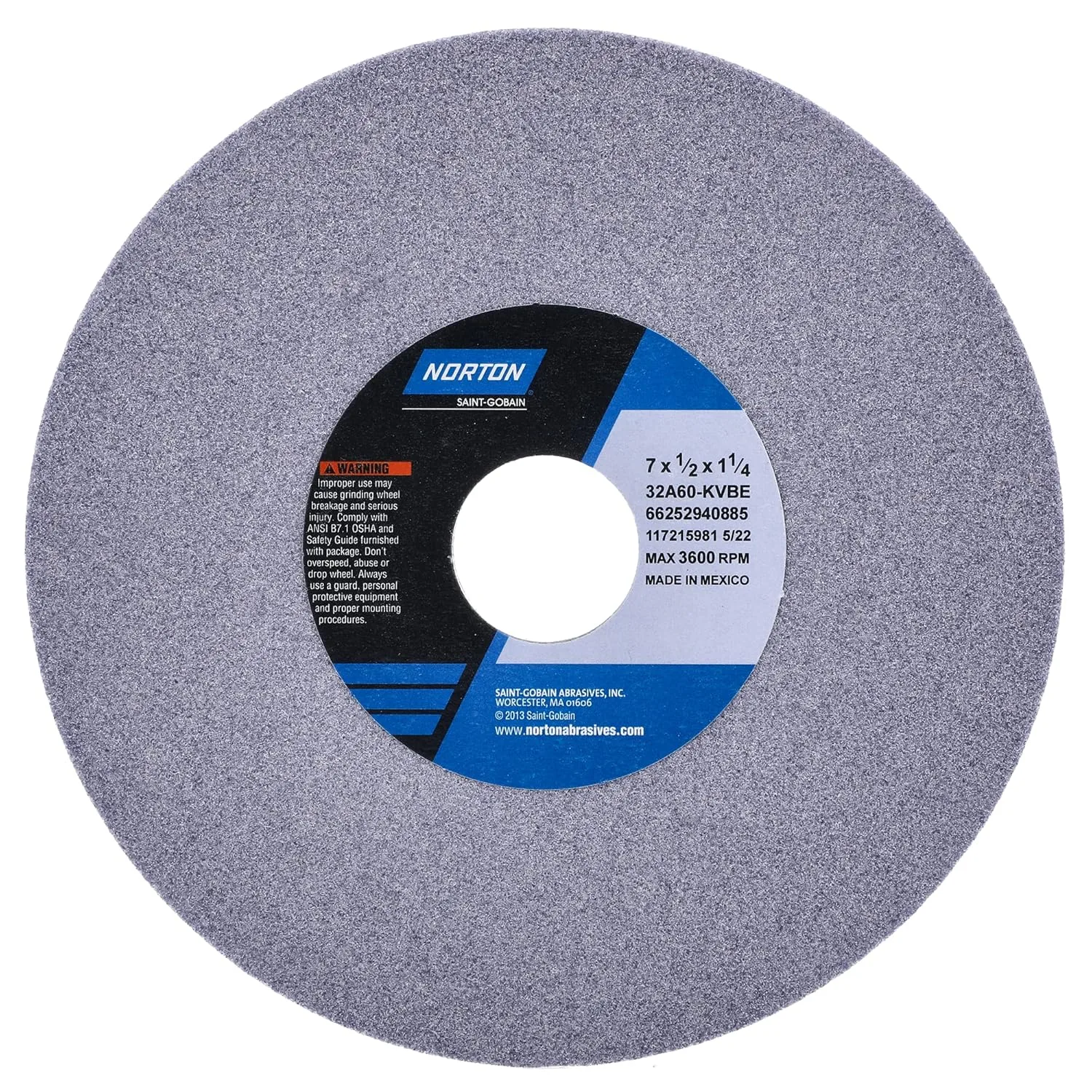 Grinding Wheel, T1, 7 x 1/2 x 1-1/4, AO, 60G, Pack of 5