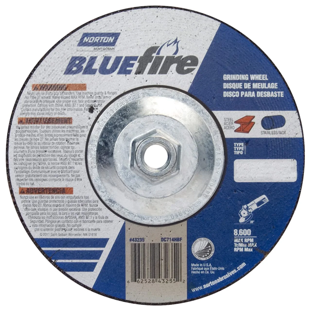 Norton 7 in. Type 27 Depressed Center Grinding Wheel, Zirconia Alumina, 24 Grit (10-Pack)