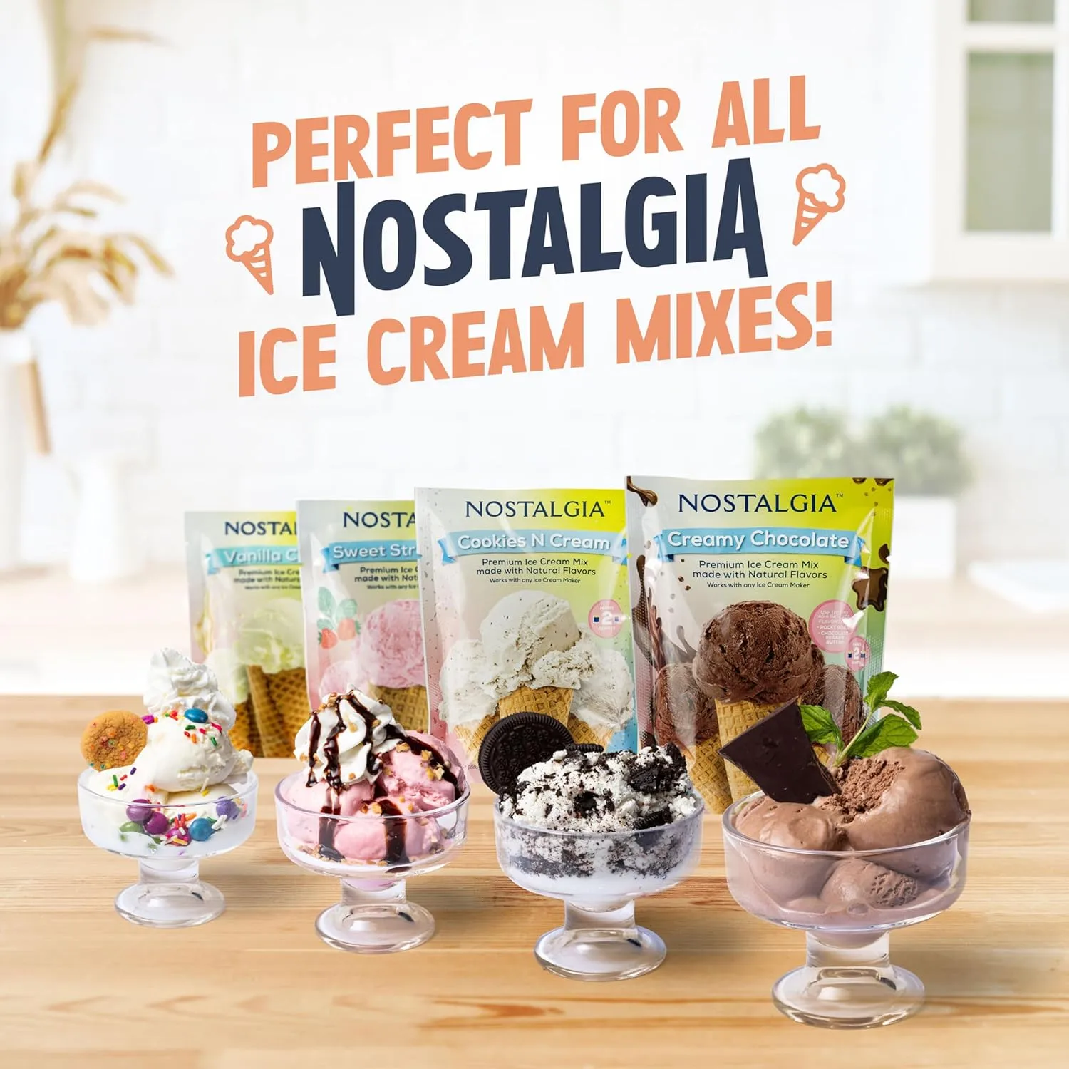 Nostalgia Electric Ice Cream Maker - Old Fashioned Soft Serve Ice Cream Machine Makes Frozen Yogurt - 1.5 Quart Tan