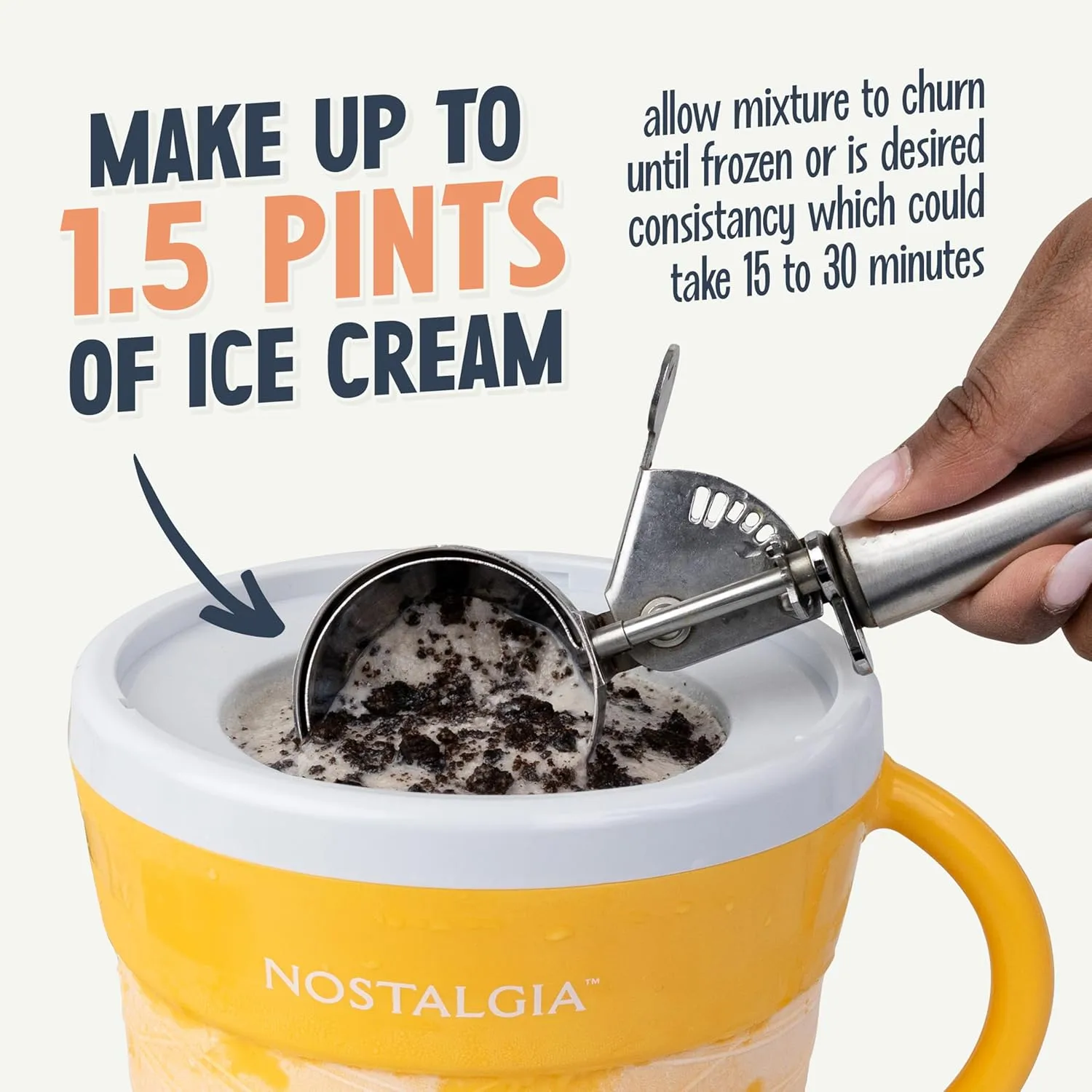 Nostalgia Electric Ice Cream Maker - Old Fashioned Soft Serve Ice Cream Machine Makes Frozen Yogurt - 1.5 Quart Tan