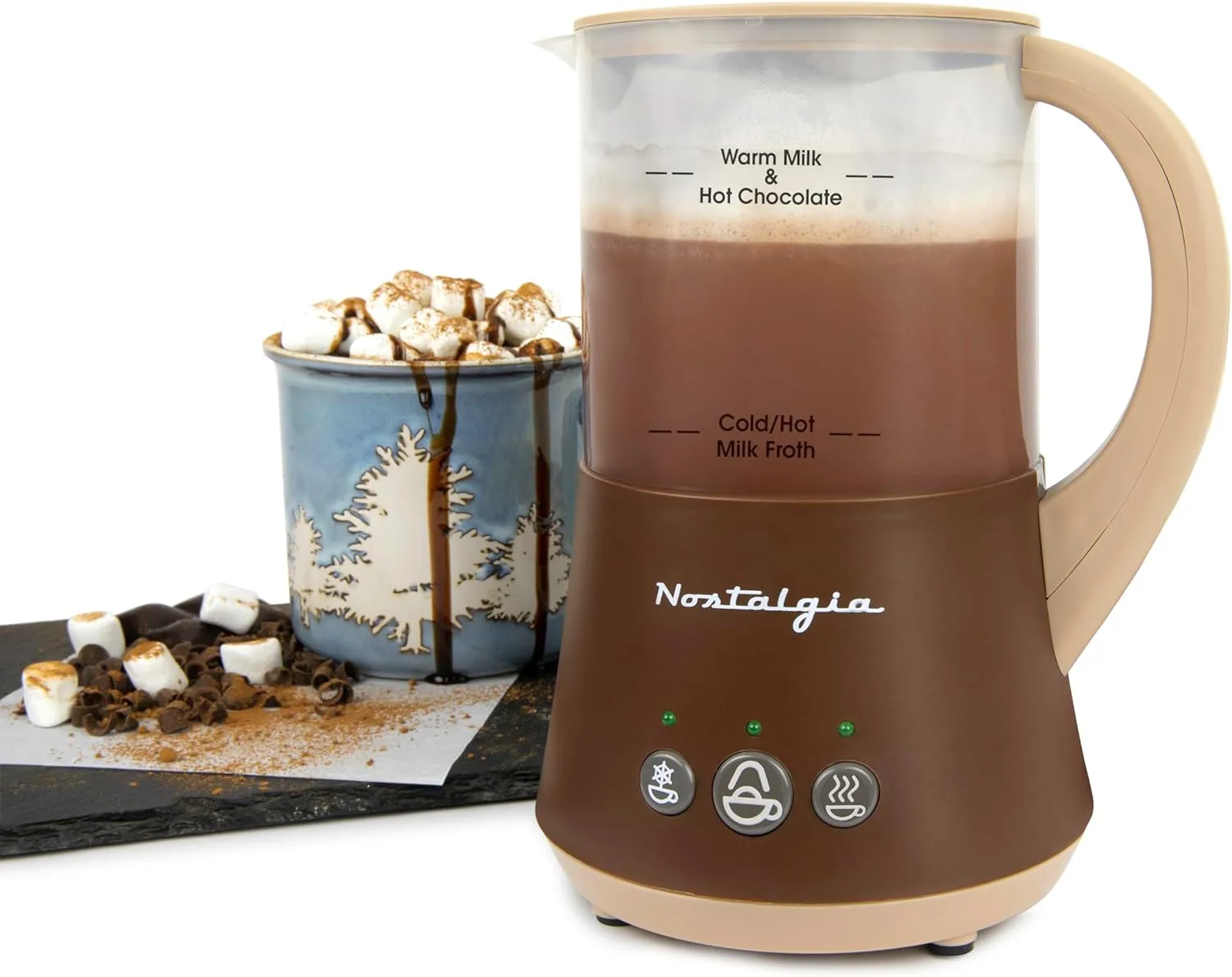 Nostalgia 32 Oz Frother and Hot Chocolate Maker, Warm or Cold Milk Foam, Includes Cocoa Bomb Mold, for Coffees, Lattes