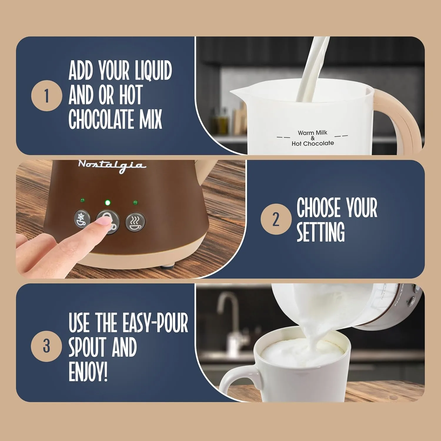 Nostalgia 32 Oz Frother and Hot Chocolate Maker, Warm or Cold Milk Foam, Includes Cocoa Bomb Mold, for Coffees, Lattes