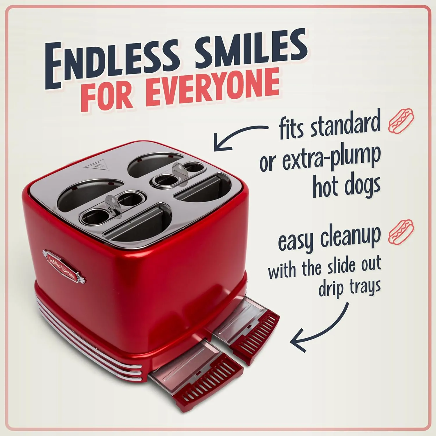 Nostalgia 4 Slot Hot Dog and Bun Toaster with Mini Tongs, Hot Dog Toaster Works with Chicken, Turkey, Veggie Links