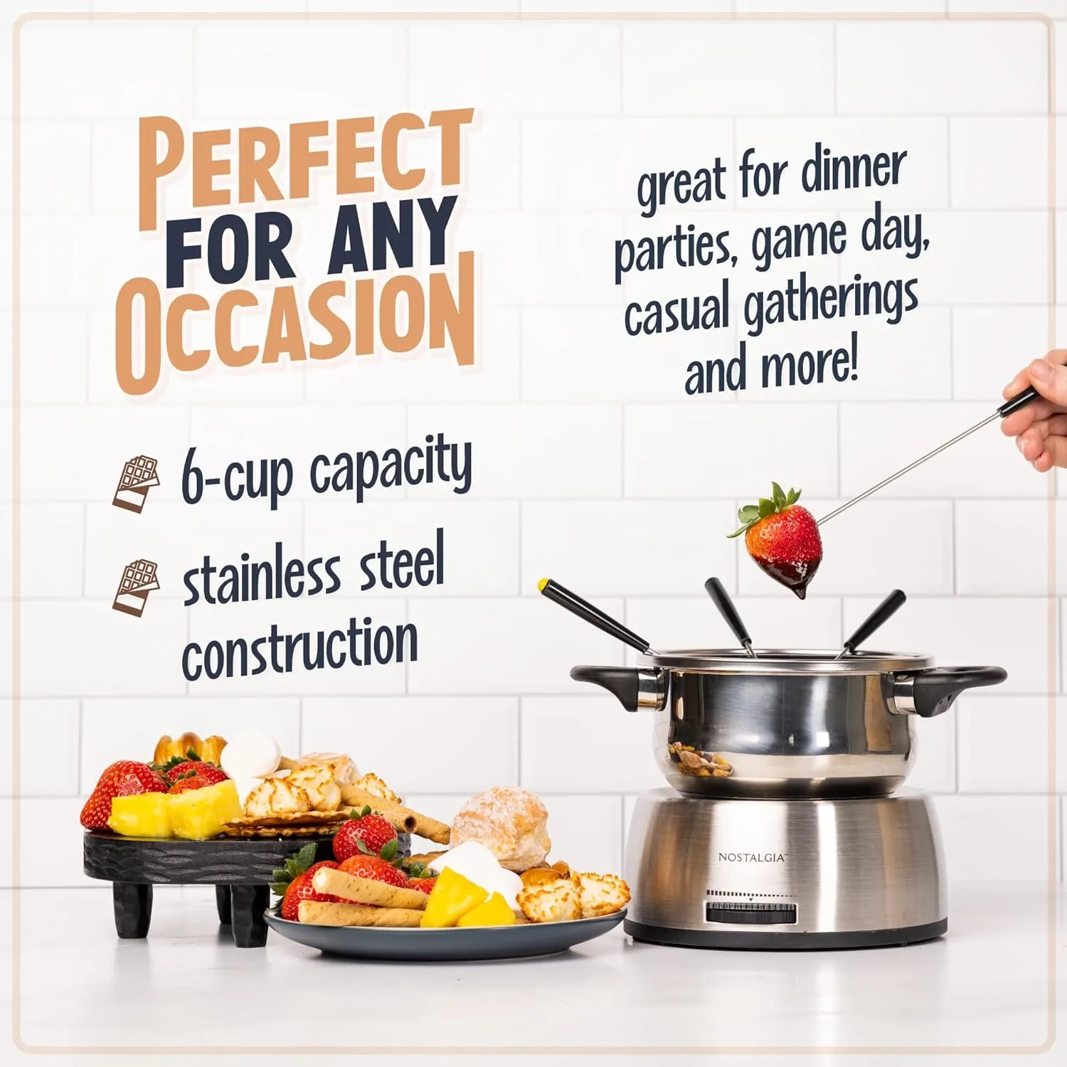 Nostalgia 6-Cup Electric Fondue Pot Set for Cheese & Chocolate - 6 Color-Coded Forks