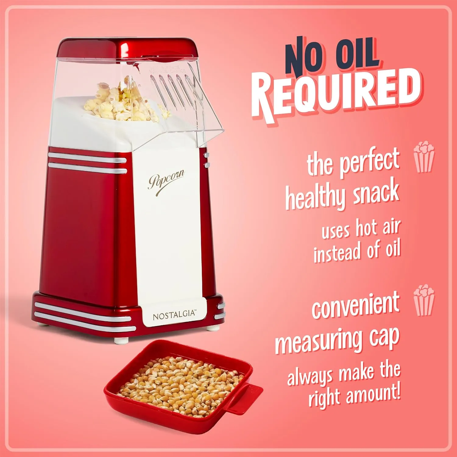 Nostalgia Hot-Air Electric Popcorn Maker, 8 Cups, Retro Red