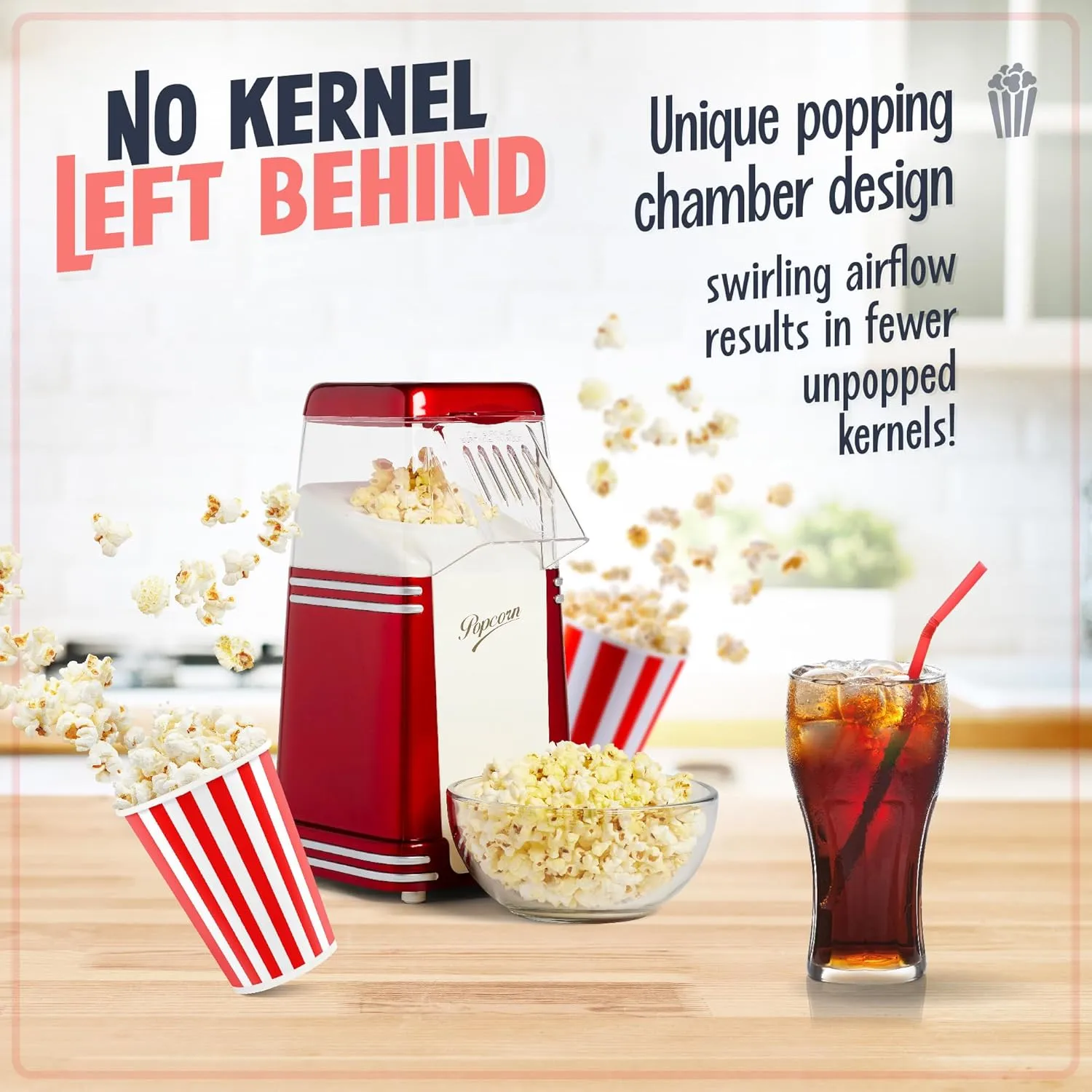Nostalgia Hot-Air Electric Popcorn Maker, 8 Cups, Retro Red