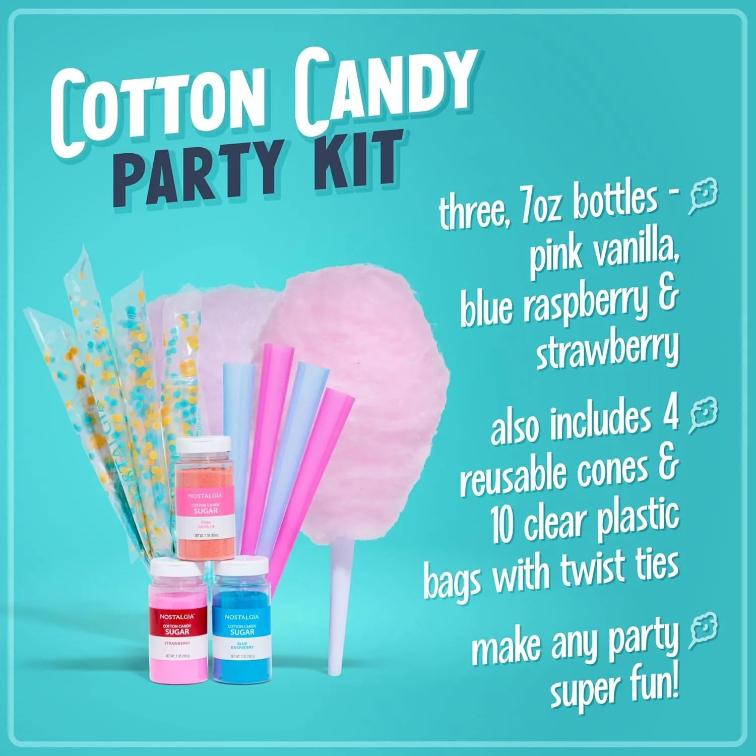 NOSTALGIA Cotton Candy Flossing Sugar Party Kit (3-Pack)