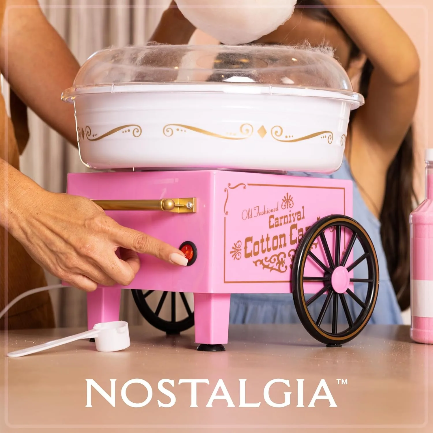 Nostalgia Cotton Candy Machine - Retro Cotton Candy Machine for Kids with 2 Reusable Cones, 1 Sugar Scoop