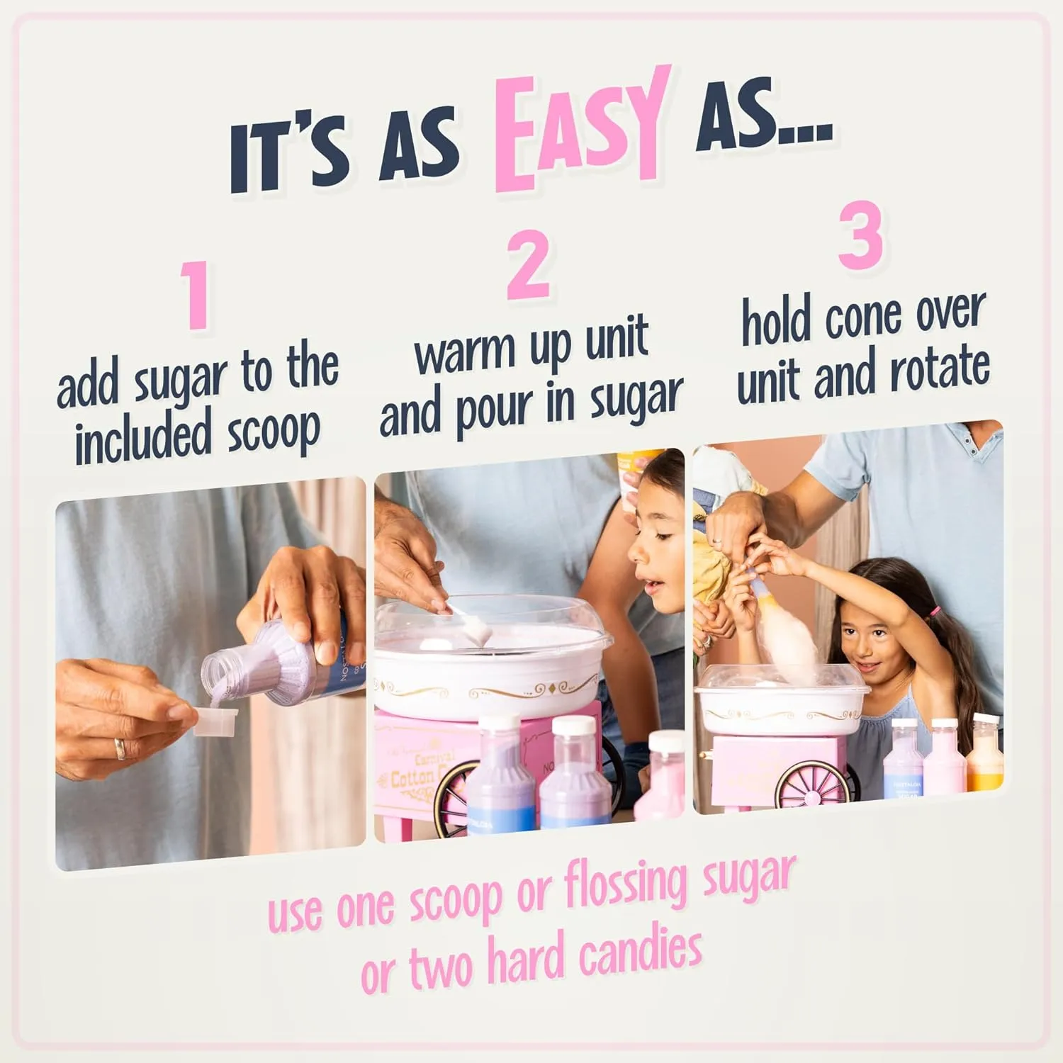 Nostalgia Cotton Candy Machine - Retro Cotton Candy Machine for Kids with 2 Reusable Cones, 1 Sugar Scoop