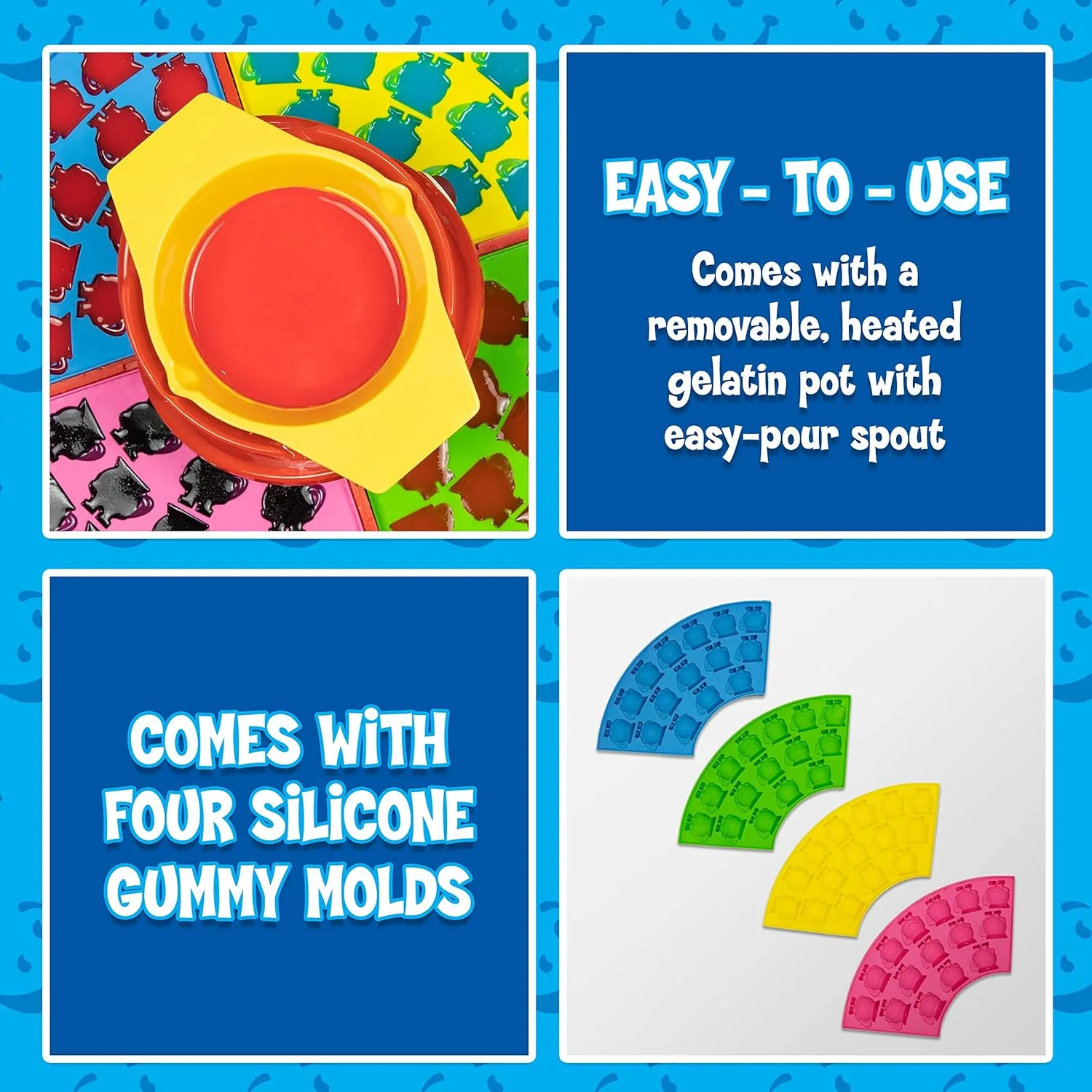 Nostalgia KAGCM200RD Gummy Candy Making Kit-Silicone Kool-Aid Man Shaped Molds Heated Base and Melting Pot Included-Family