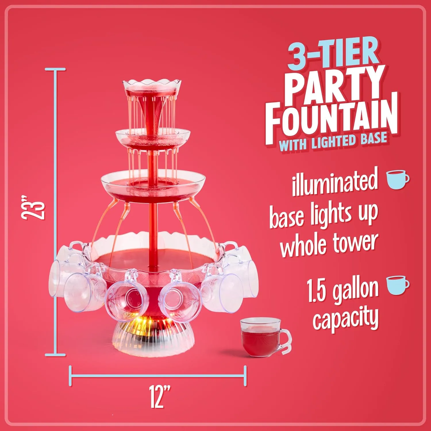 Nostalgia LPF230 3-Tier Lighted Party Fountain, Holds 1.5 Gallons, LED Lighted Base