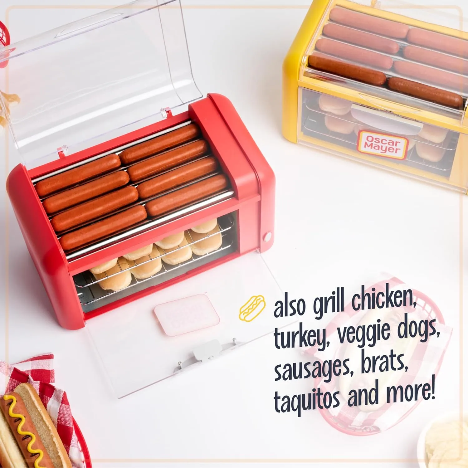 Nostalgia Oscar Mayer Extra Large Countertop 8 Hot Dog Roller and Bun Toaster Oven