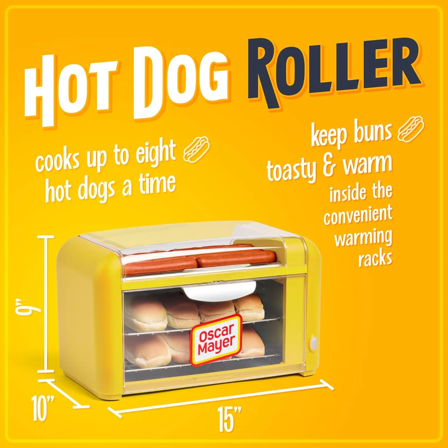 Nostalgia Oscar Mayer Extra Large Countertop 8 Hot Dog Roller and Bun Toaster Oven