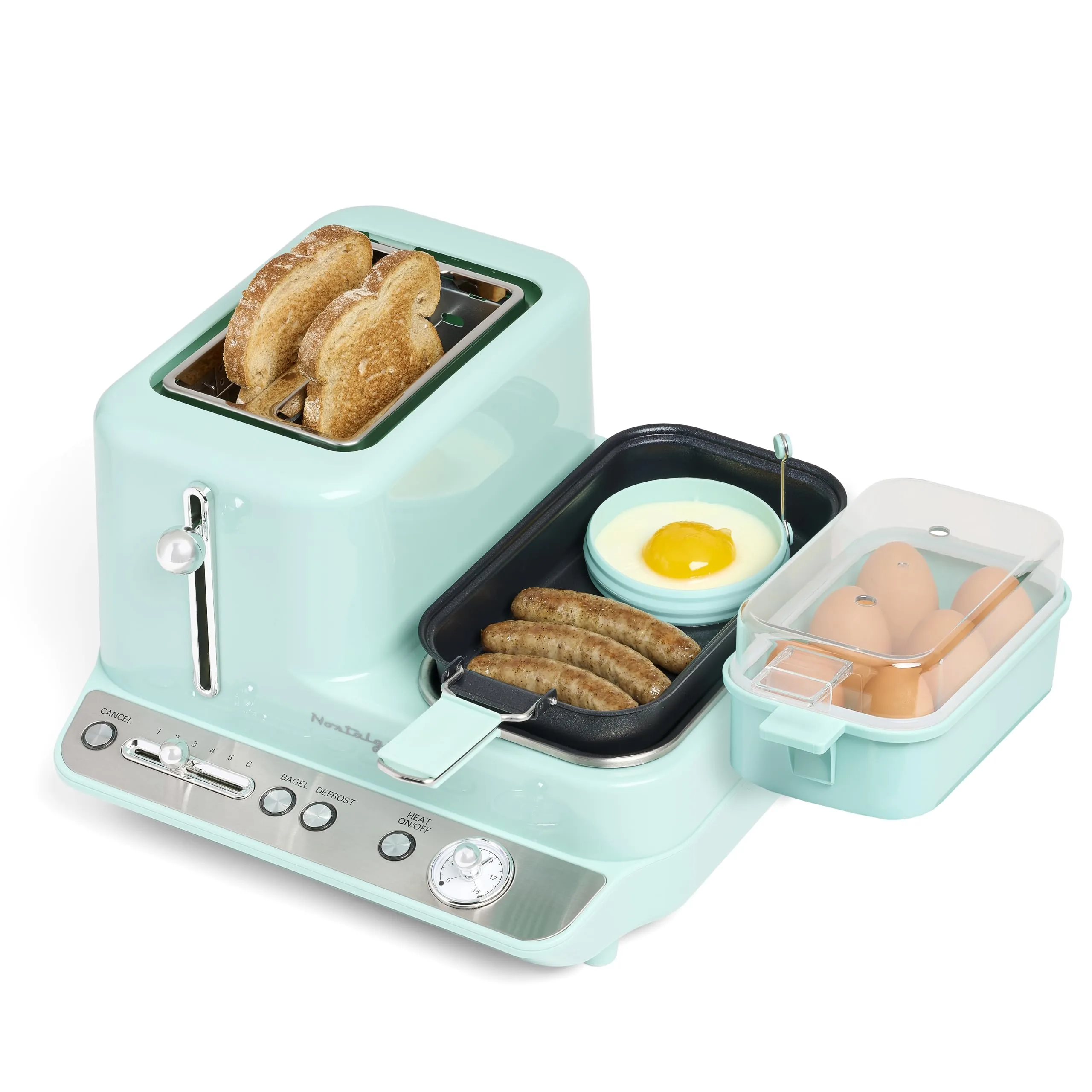 Nostalgia Classic Retro 3-in-1 Breakfast Station - Includes Egg and Veggie Steamer, Non-Stick Griddle