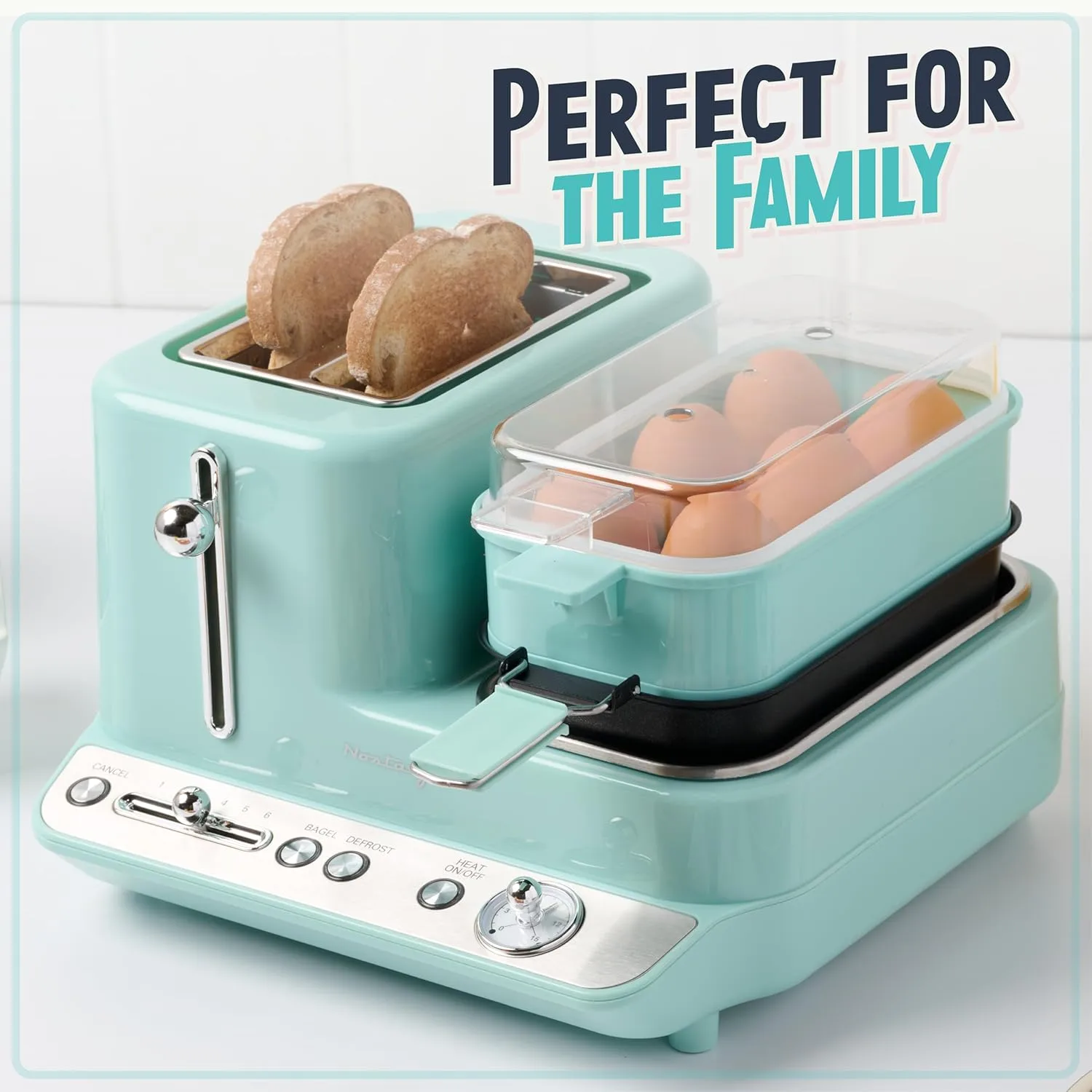 Nostalgia Classic Retro 3-in-1 Breakfast Station - Includes Egg and Veggie Steamer, Non-Stick Griddle