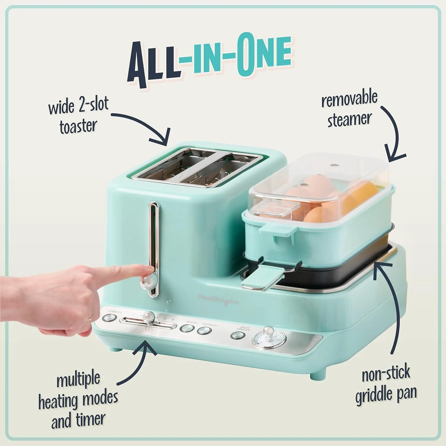 Nostalgia Classic Retro 3-in-1 Breakfast Station - Includes Egg and Veggie Steamer, Non-Stick Griddle