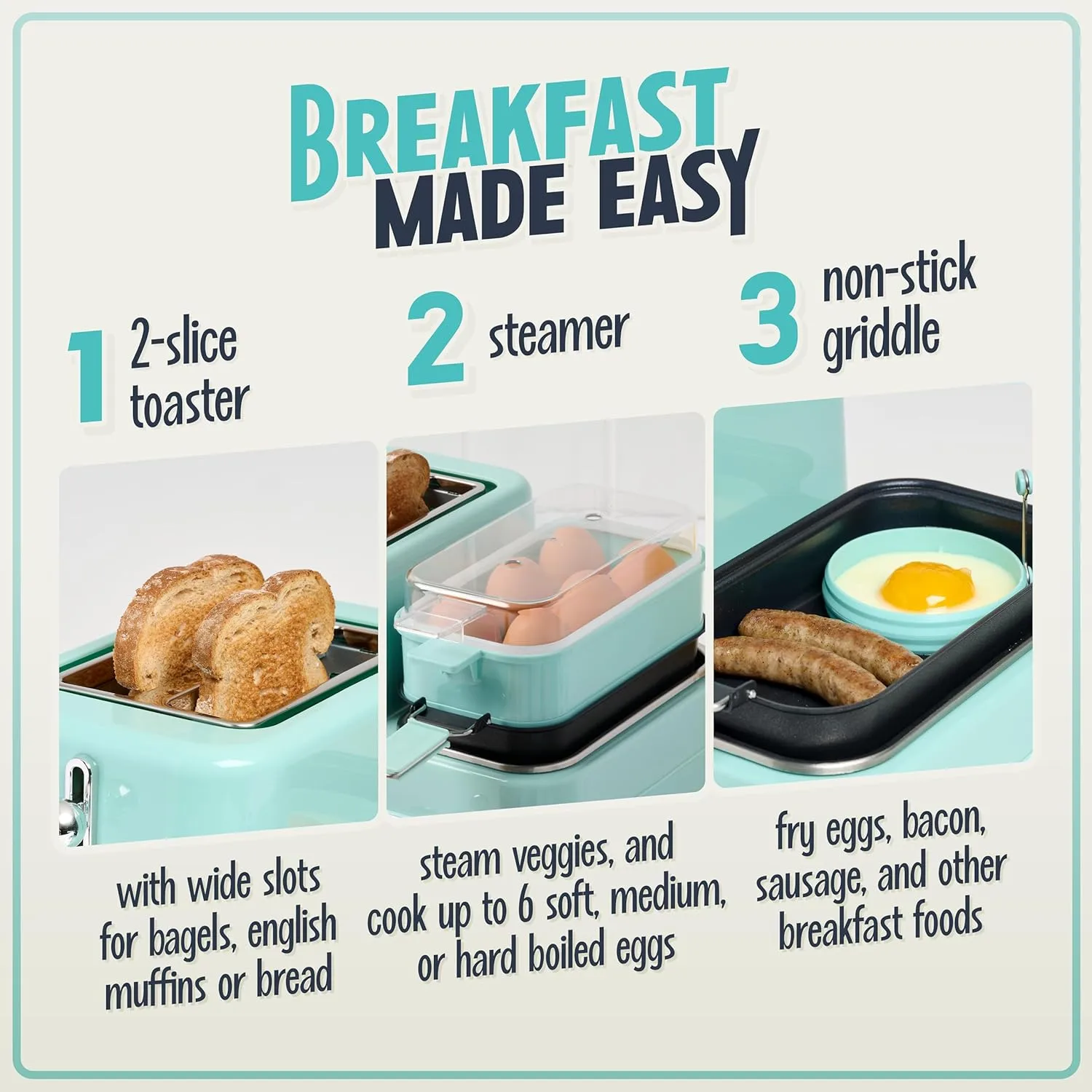 Nostalgia Classic Retro 3-in-1 Breakfast Station - Includes Egg and Veggie Steamer, Non-Stick Griddle