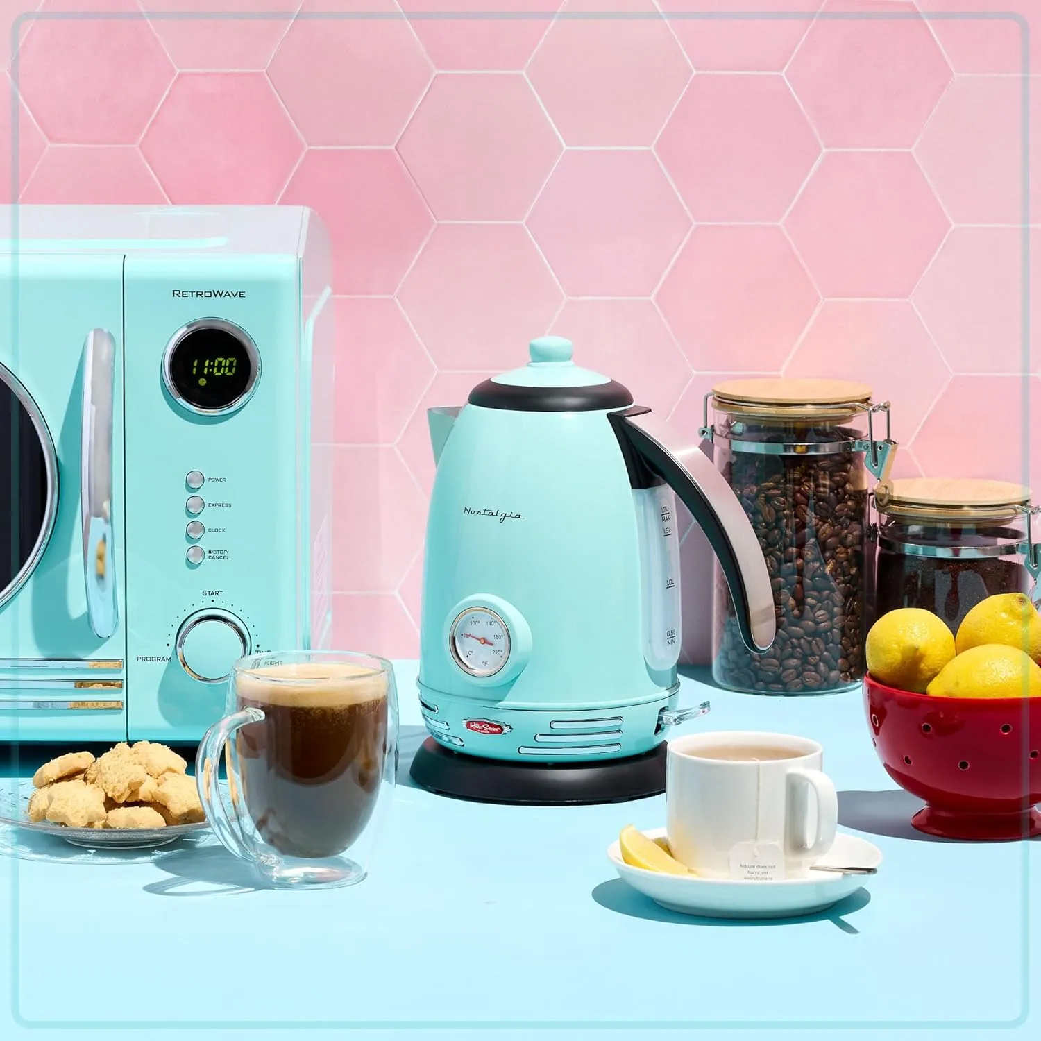 Nostalgia Retro Stainless Steel Electric Tea And Water Kettle, 1.7 Liters, Auto-Shut Off & Boil-Dry Protection