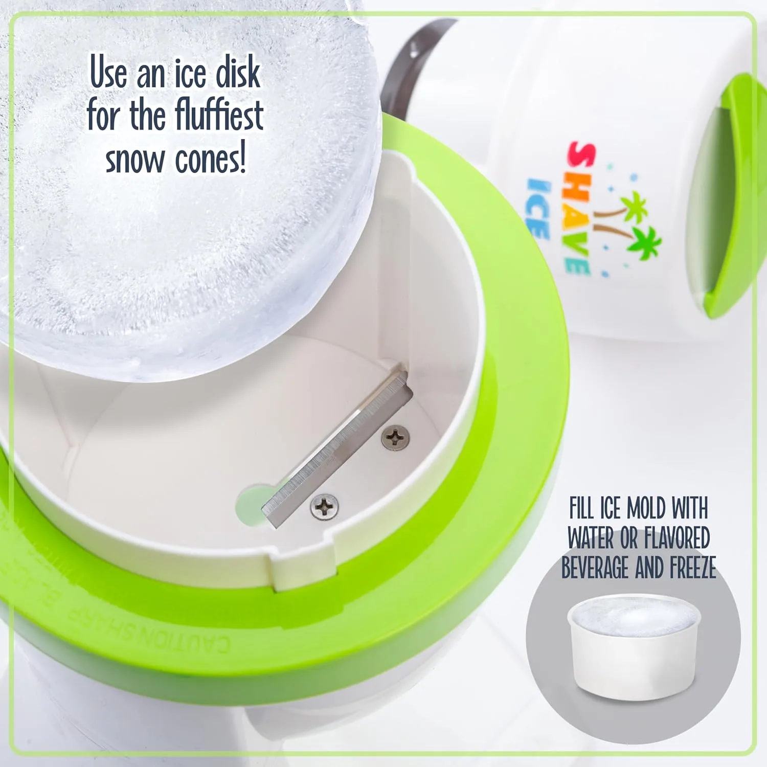 Nostalgia Electric Shave Maker Tabletop Snow Slushie Machine-2 Ice Mold Bowls & 1 Reusable Plastic Cone