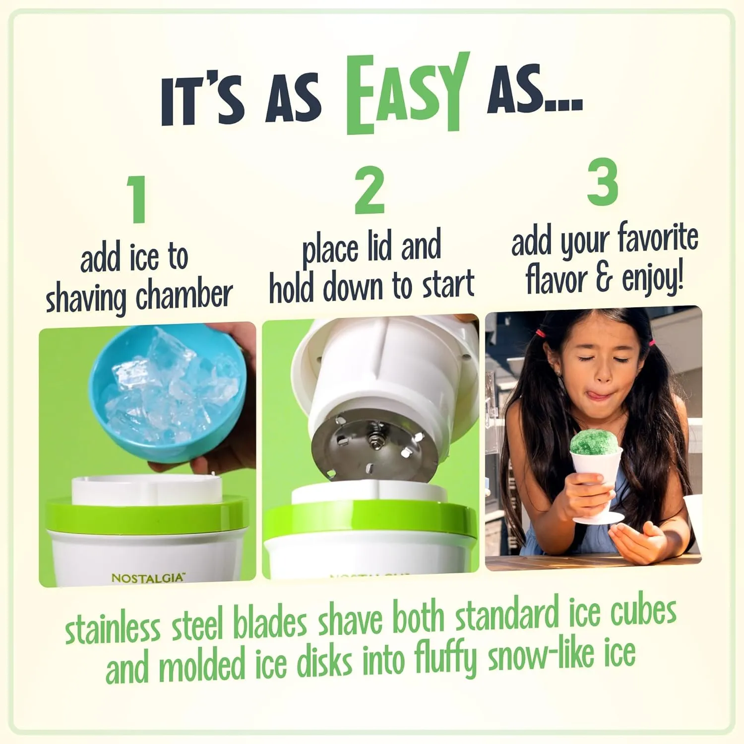 Nostalgia Electric Shave Maker Tabletop Snow Slushie Machine-2 Ice Mold Bowls & 1 Reusable Plastic Cone