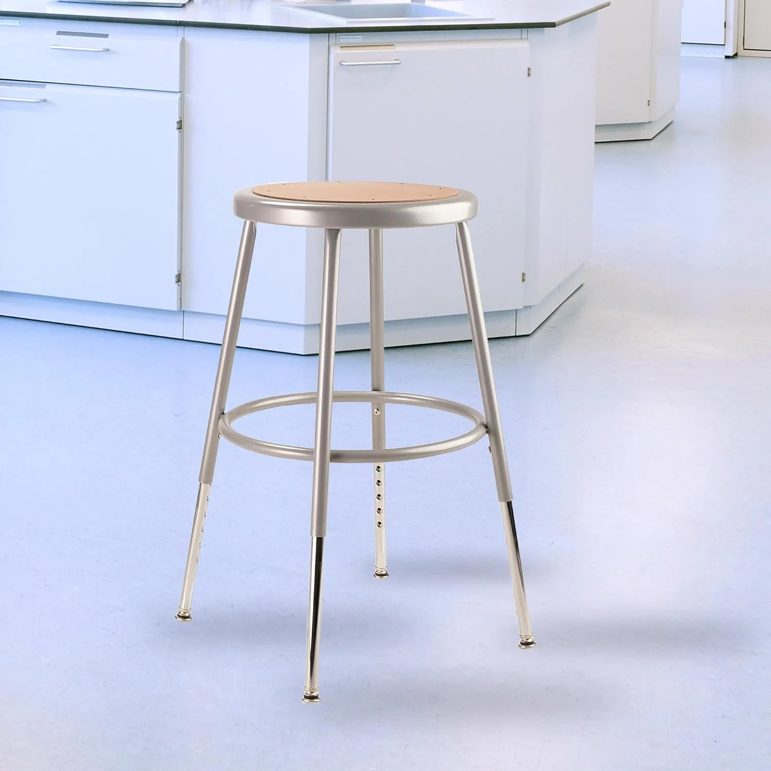 6200 Series Height Adjustable Heavy Duty Steel Stool, Backless, 19"-27" Seat Height, Brown Seat, Gray Base