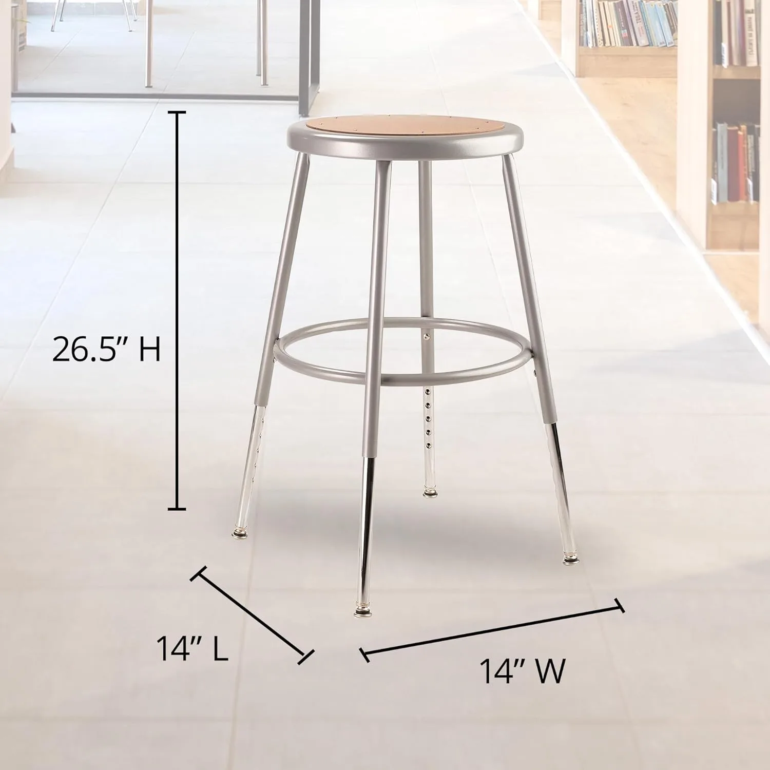6200 Series Height Adjustable Heavy Duty Steel Stool, Backless, 19"-27" Seat Height, Brown Seat, Gray Base
