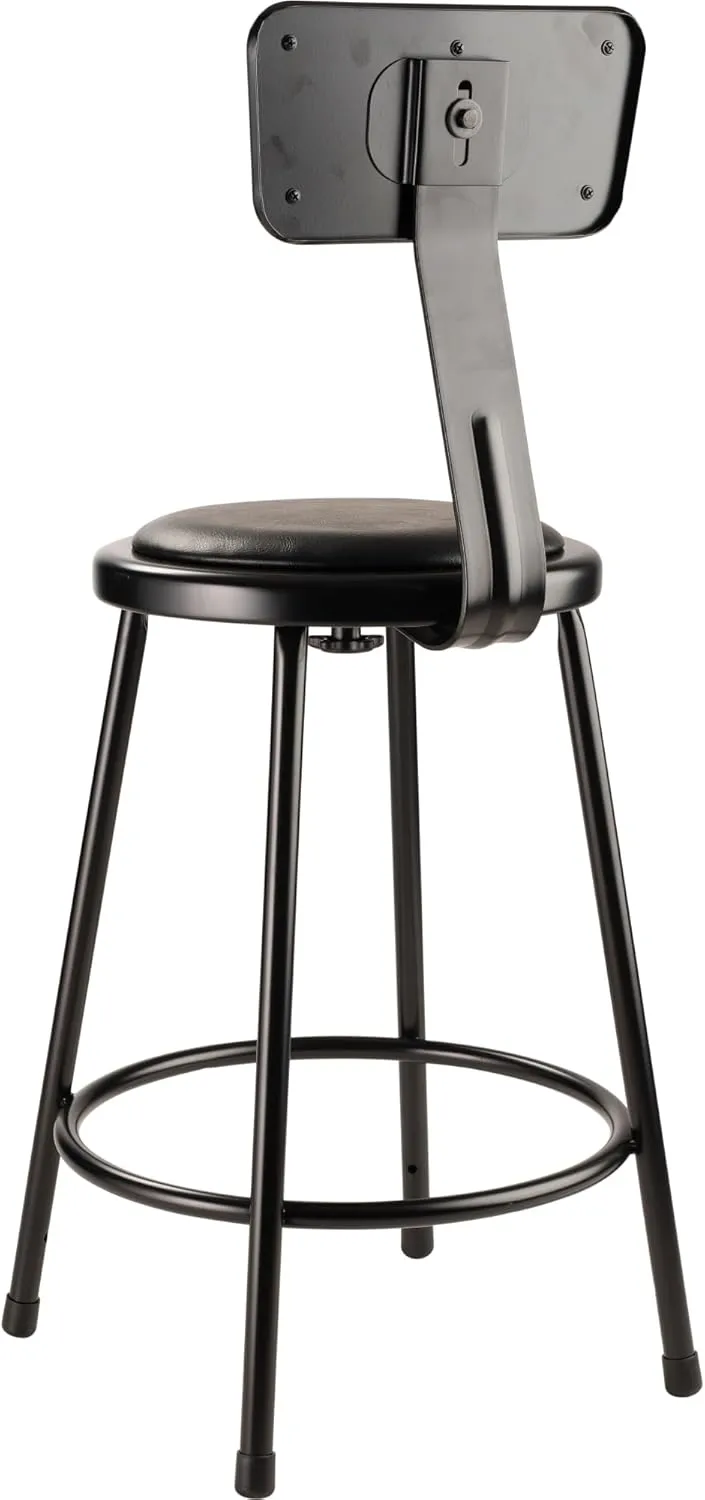 National Public Seating 6400 Vinyl Task Stool, With Backrest, 37in-39inH, Black