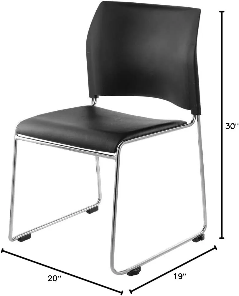 National Public Seating 8700 Series Cafetorium Plush Vinyl Stack Chairs, Black, Pack Of 4 Chairs