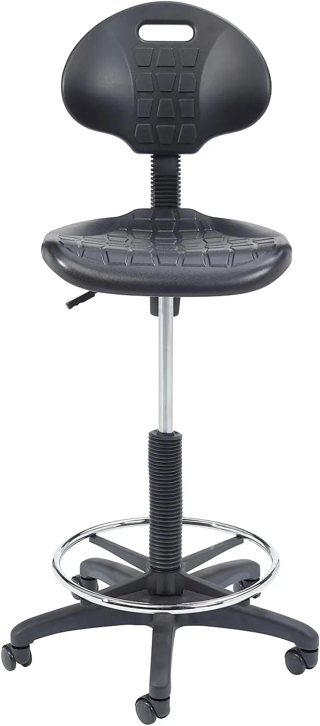 National Public Seating 6700 Series Kangaroo Polyurethane Task Stool, 22 to 32in Seat Height, Black