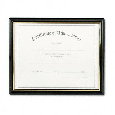 NU-DELL Plastic Framed Award Certificate 8.5 x 11 in, Gold & Black