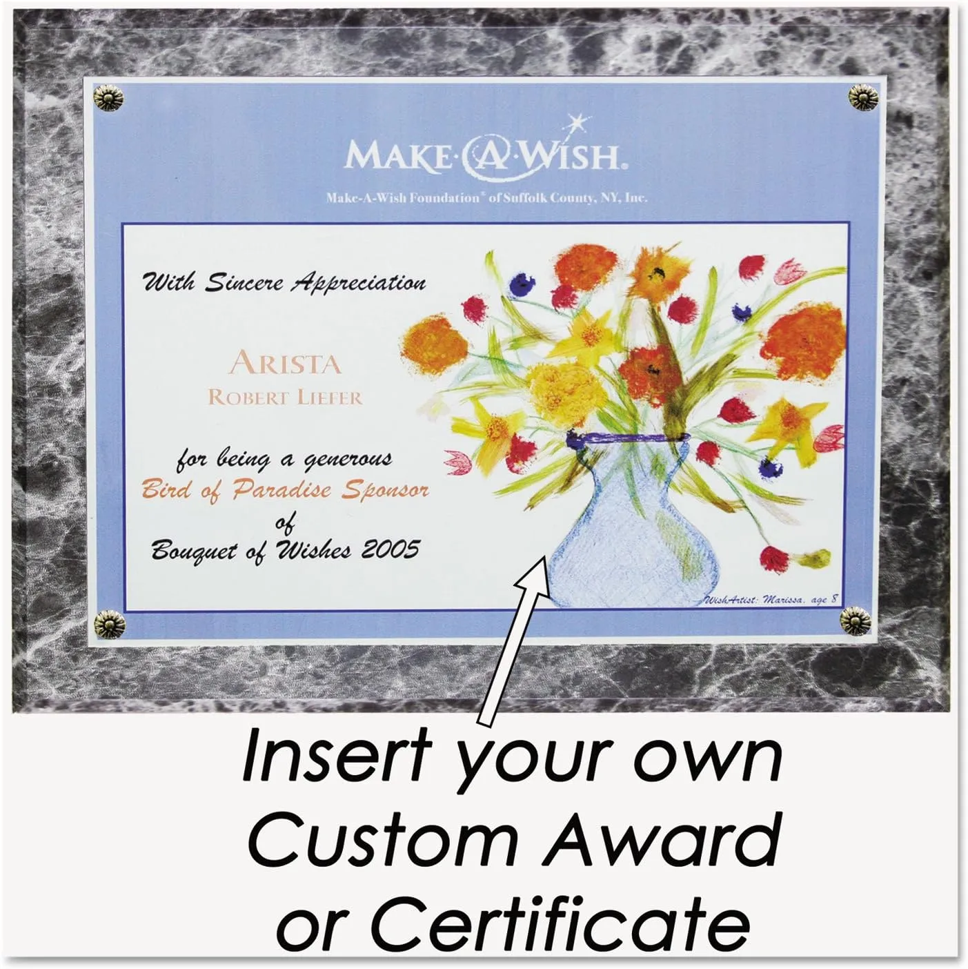 NuDell Award Plaque Frame for Diplomas & Certificates, Black Marble, 8.5 x 11