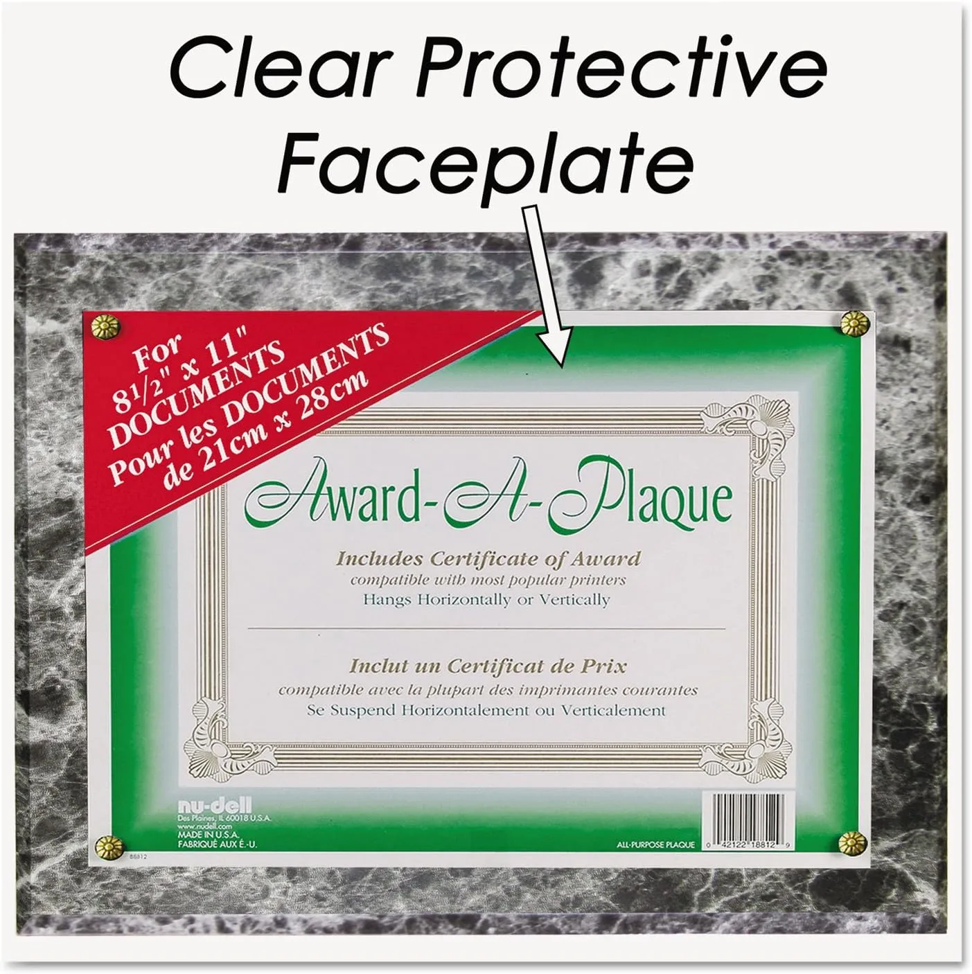 NuDell Award Plaque Frame for Diplomas & Certificates, Black Marble, 8.5 x 11