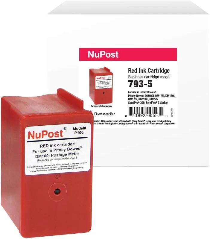 NuPost Red Postage Meter Ink Cartridge Replacement for Pitney Bowes 793-5, NPTP700, 3000 Yield