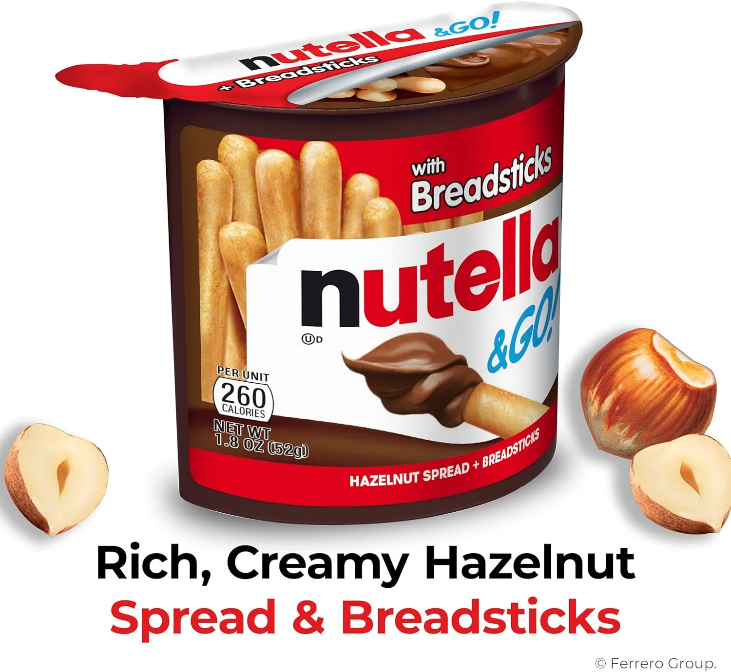 Nutella & GO! Hazelnut and Cocoa Spread with Breadsticks, Snack Cup, 1.8 oz Hazelnut 1.8 Ounce (Pack of 1)