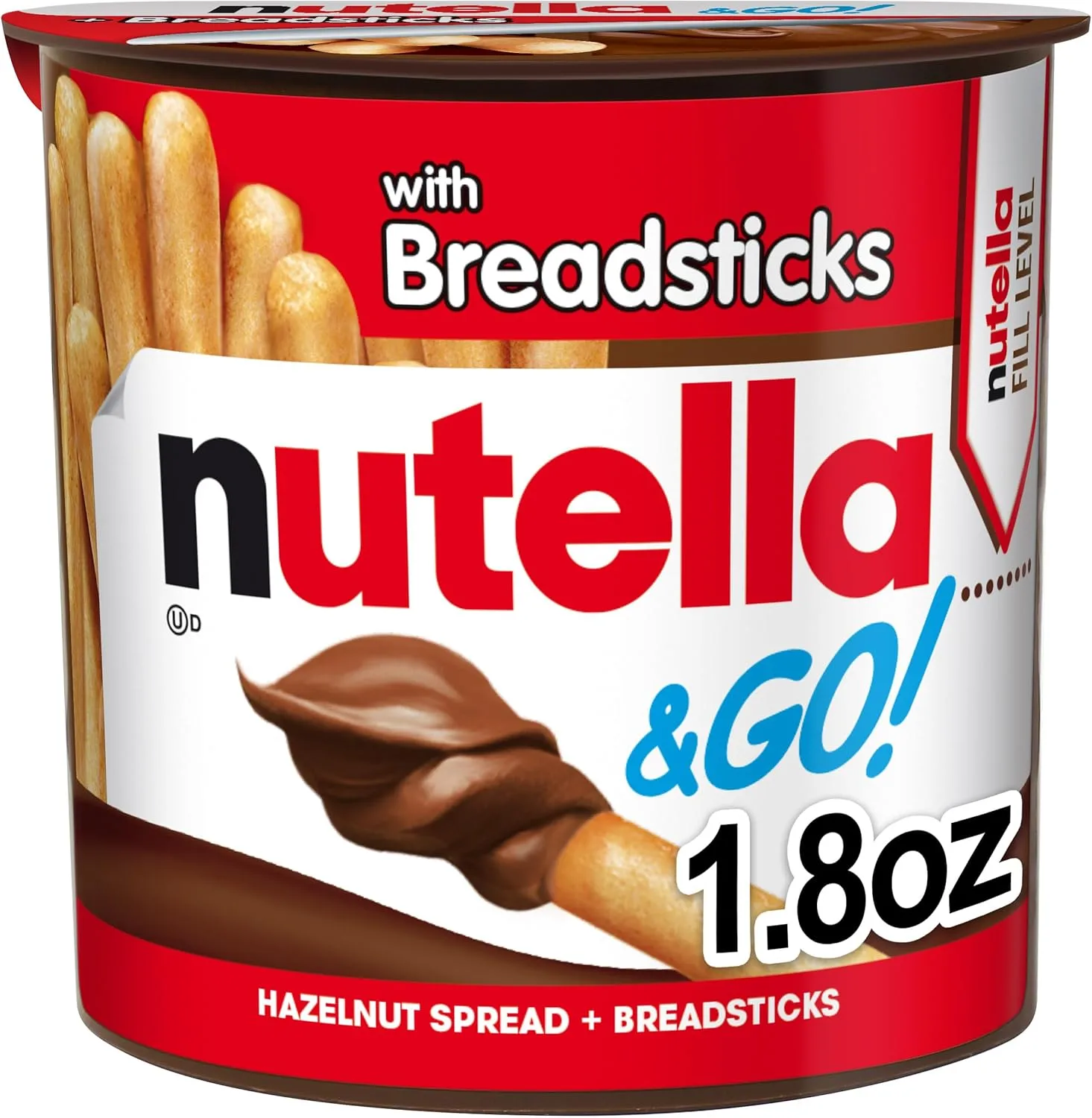 Nutella & GO! Hazelnut and Cocoa Spread with Breadsticks, Snack Cup, 1.8 oz Hazelnut 1.8 Ounce (Pack of 1)