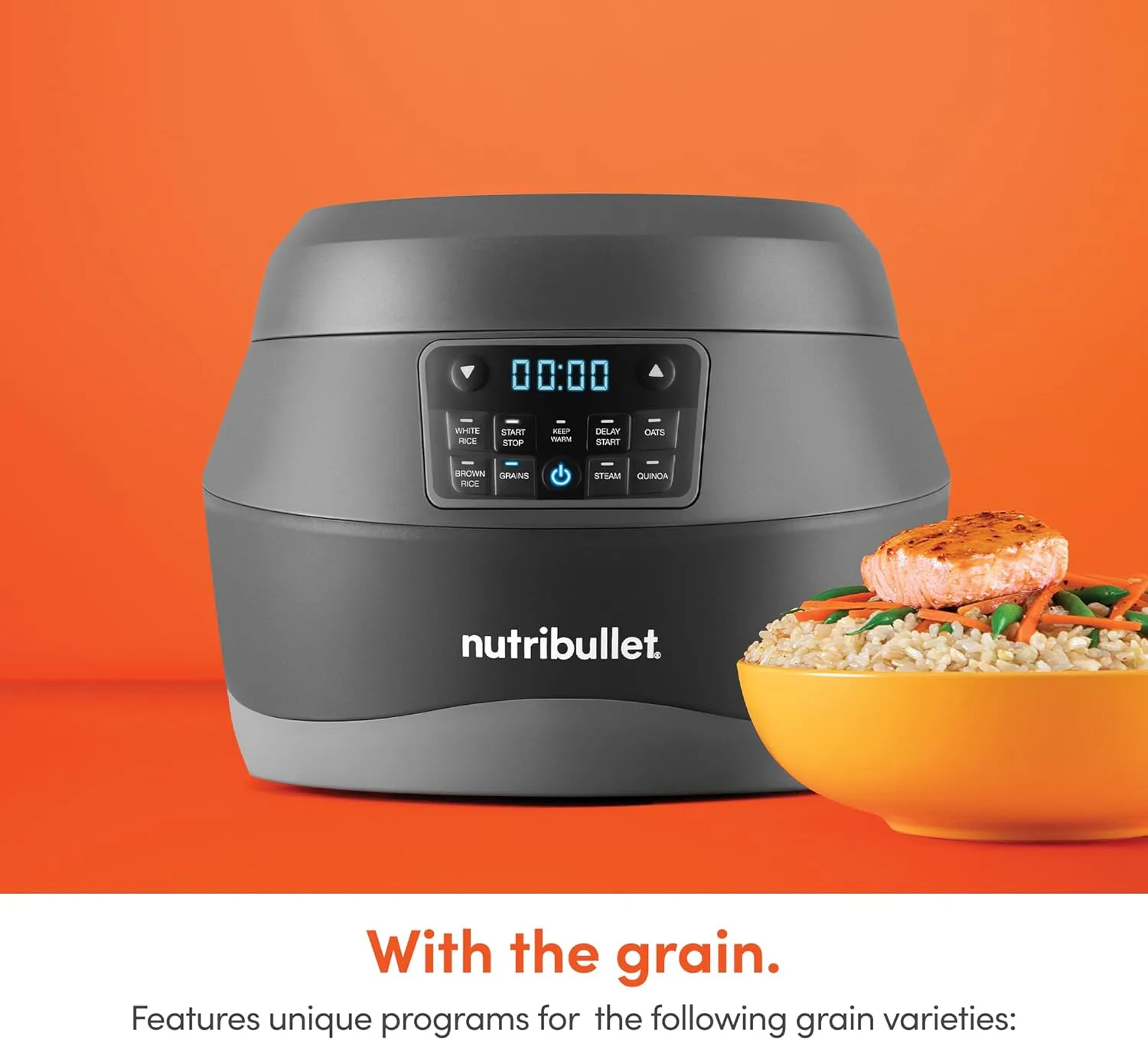 Nutribullet 2.5-Quart EveryGrain Cooker, 8-5/8inH x 10-5/8inW x 11-7/16inD, Black