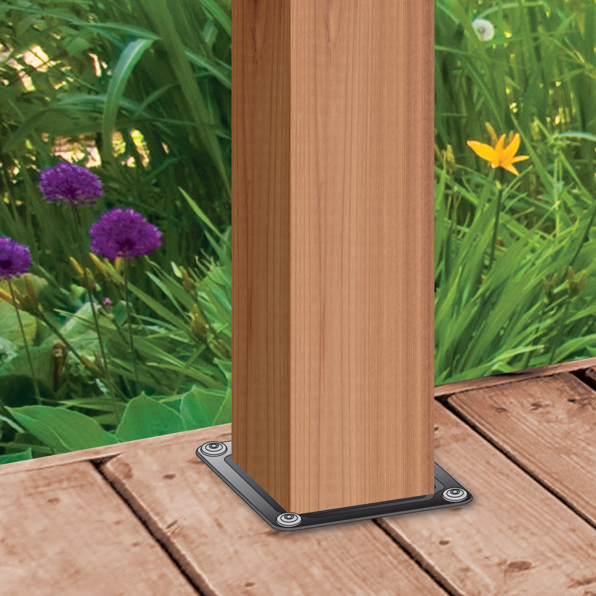 NUVO Black 4″x4″ Heavy Duty Wood Post Connector Plate NUVO Black 4″x4″ Heavy Duty Wood Post Connector Plate