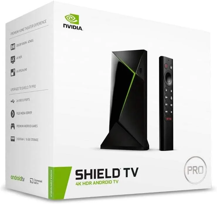 NVIDIA SHIELD Android TV Pro Streaming Media Player; 4K HDR movies, live sports, Dolby Vision-Atmos, AI-enhanced upscaling