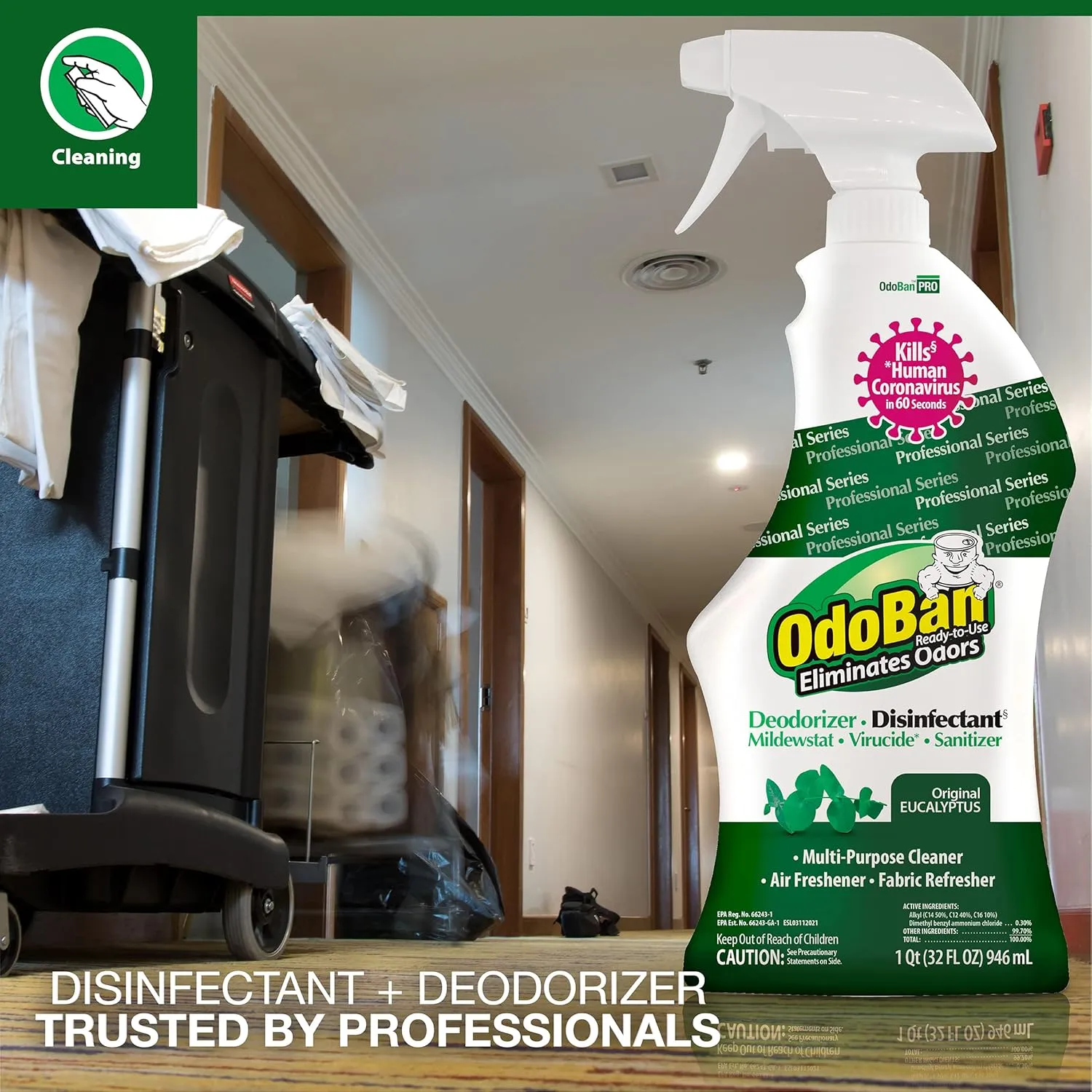 OdoBan Professional Ready-to-Use Disinfectant and Odor Eliminator, 32 Ounce Spray Bottle