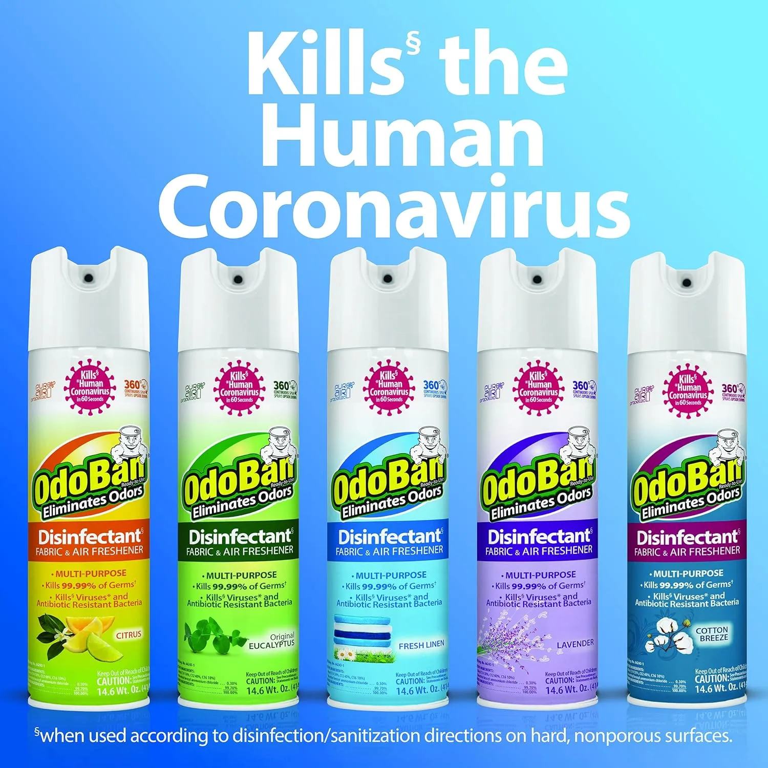 OdoBan Ready-to-Use 360-Degree Continuous Spray Disinfectant & Harsh Aroma Eliminator, Fresh Linen, 14.6 Ounces